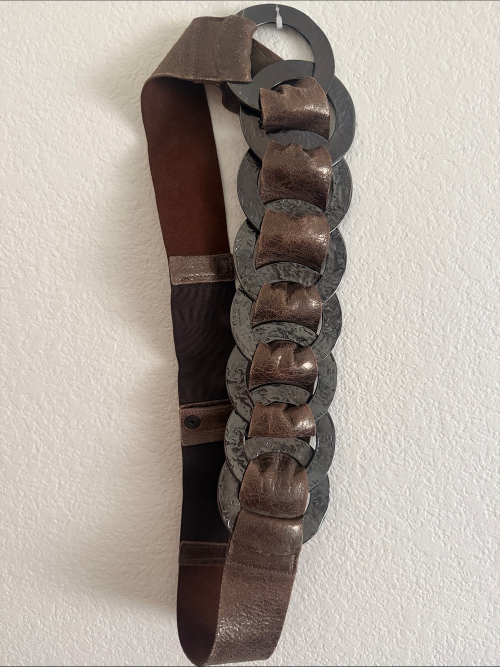 Streets Ahead Size XL Leather Wide Brown Link Belt with Dark Metal Rings NWOT